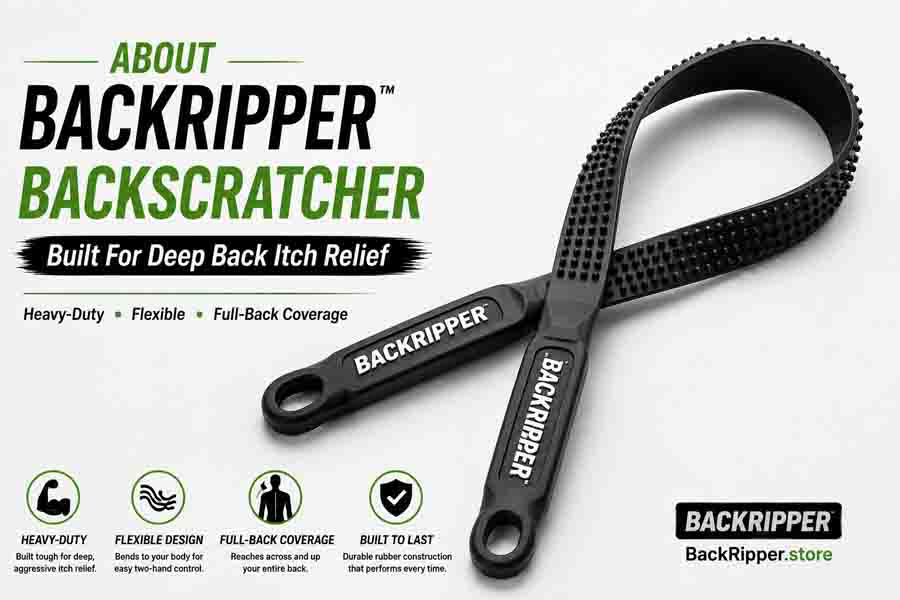BackRipper™ Backscratcher product image showing a heavy-duty flexible two-hand back scratcher built for deep back itch relief