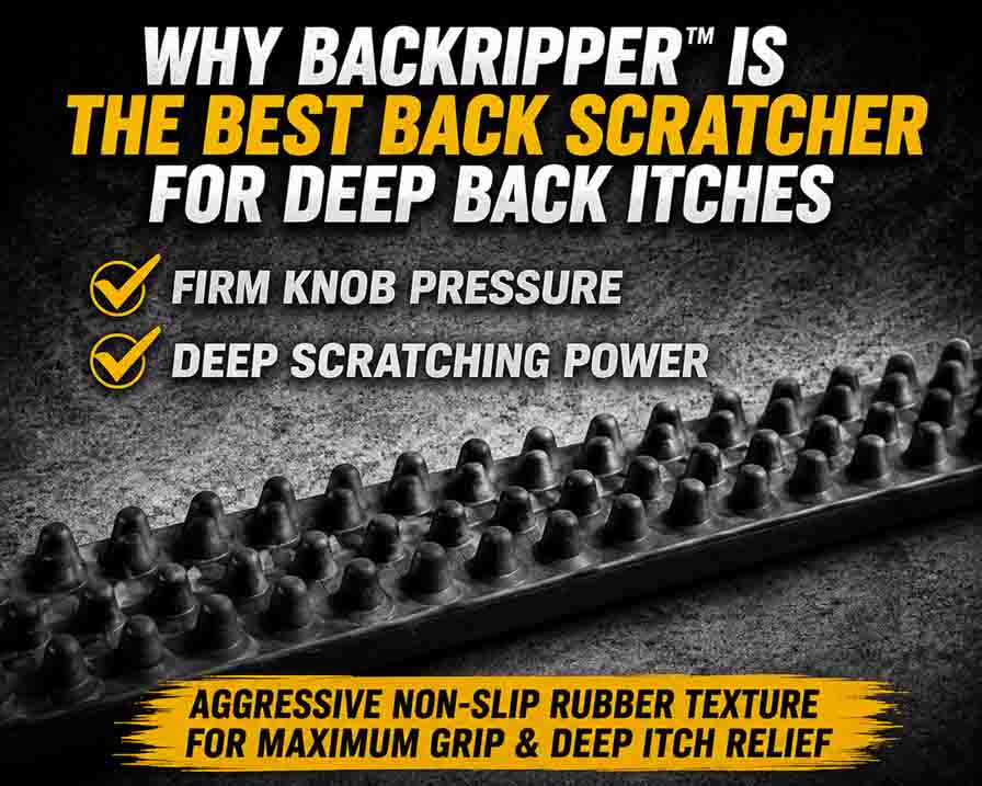 BackRipper™ aggressive rubber back scratcher with firm knob pressure and deep scratching power for hard-to-reach back itch relief