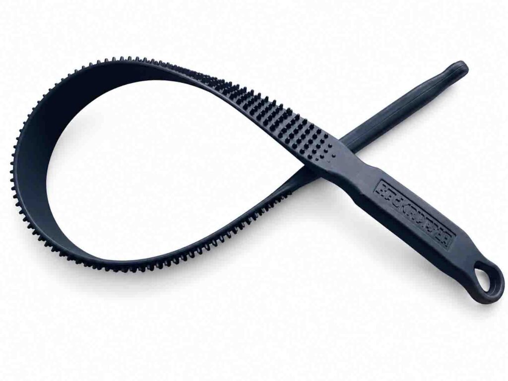 BackRipper™ heavy-duty flexible rubber back scratcher showing aggressive scratching knobs, ergonomic grip handles, and full-back reach design for deep itch relief is the best back scratcher.