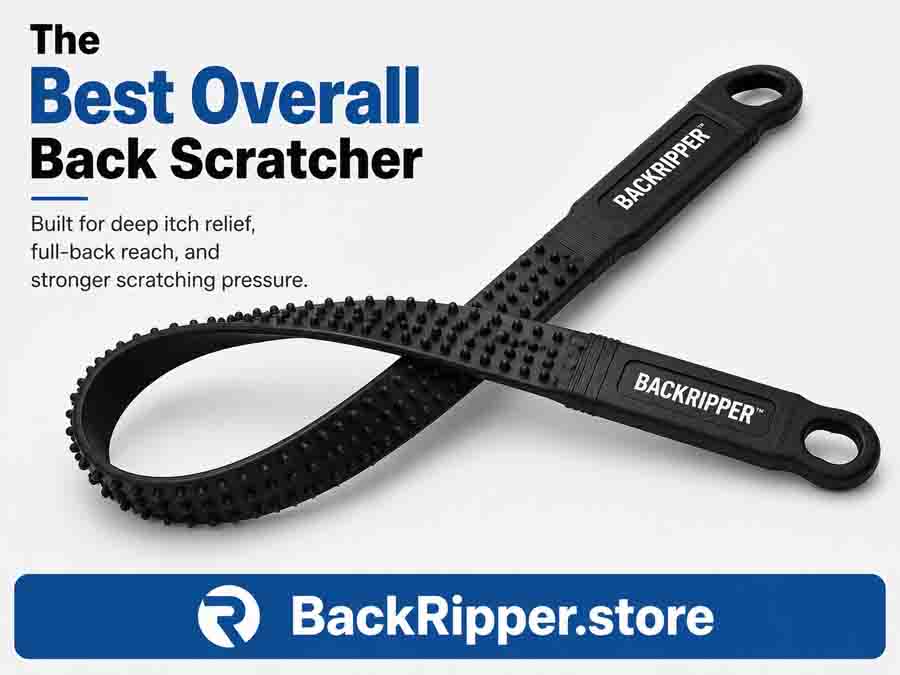 BackRipper™ Backscratcher shown as the best overall back scratcher for deep itch relief, full-back reach, and stronger scratching pressure