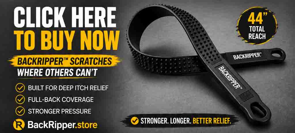 BackRipper™ Backscratcher click here to buy now image showing a heavy-duty two-hand back scratcher built for deep itch relief and full-back coverage