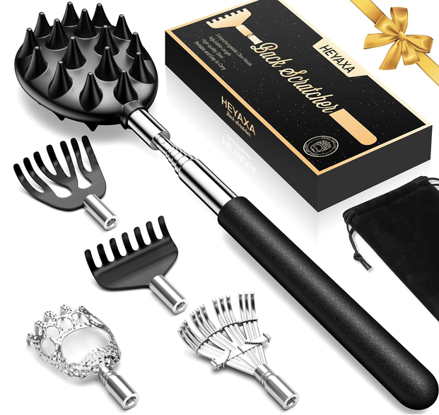 Changeable Head Telescopic Back Scratcher – 5 Detachable Heads