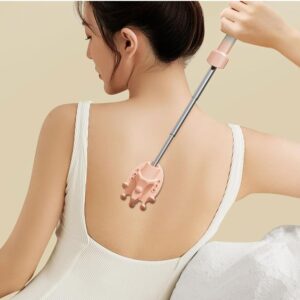 Electric back scratcher with rechargeable vibrating head and telescoping long handle