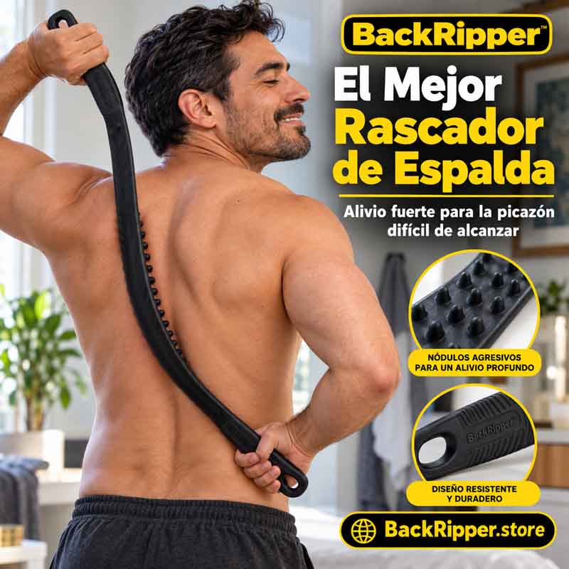 Mejor rascador de espalda BackRipper usado por un hombre con diseño resistente y alivio fuerte para la picazón
