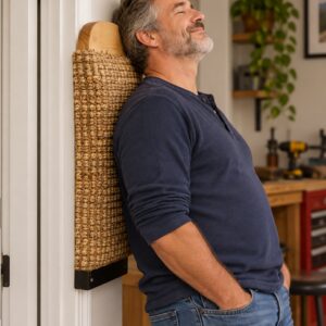 Wall-mounted back scratcher with wood and jute hands-free scratching surface