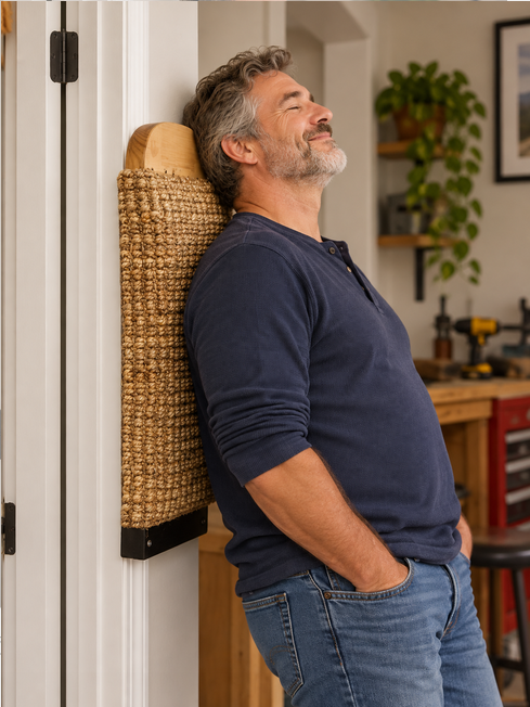 Wall-mounted back scratcher with wood and jute hands-free scratching surface